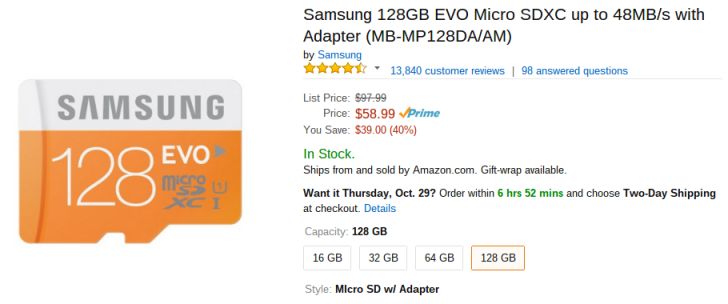 Fotografía - [Offre Alerte] Samsung EVO MicroSD cartes sur la vente via Amazon-128GB Seulement 58,99 $